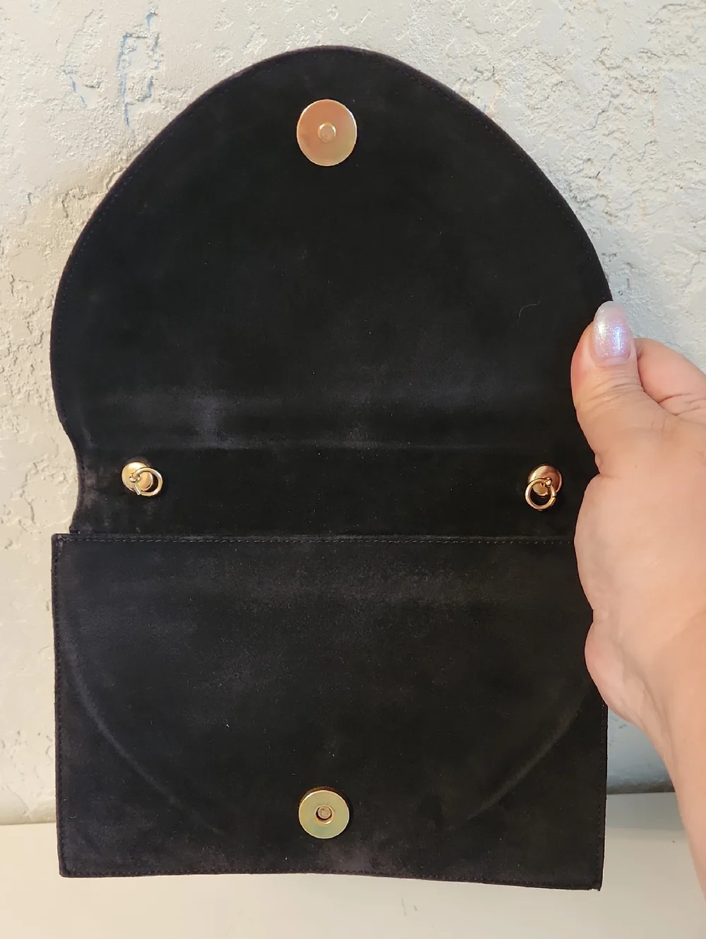 SERGIO ROSSI VTG Suede Clutch Black w/ Gold Embroidery Vintage Italian Luxury